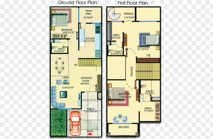 Three Rooms And Two House Plan Villa PNG