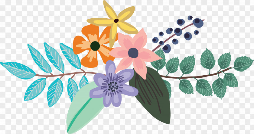 Colored Floral Decoration Design PNG