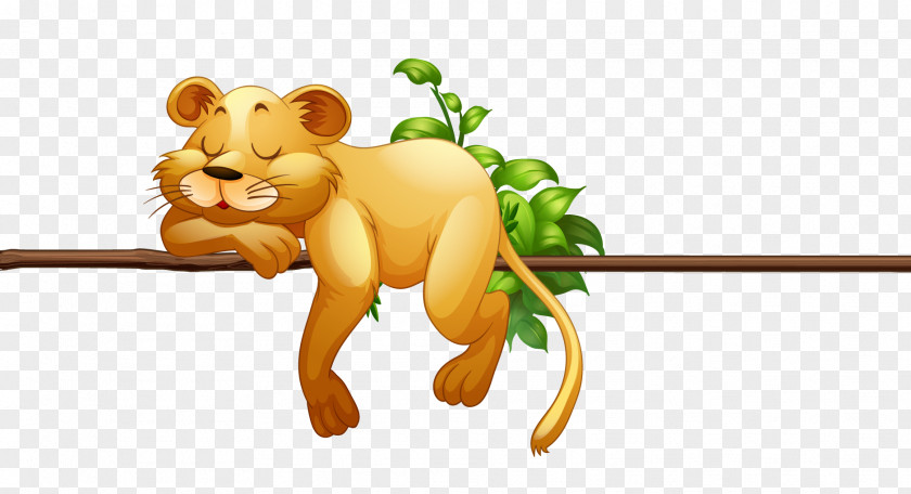 Vector Cute Sleeping Lion Illustration PNG