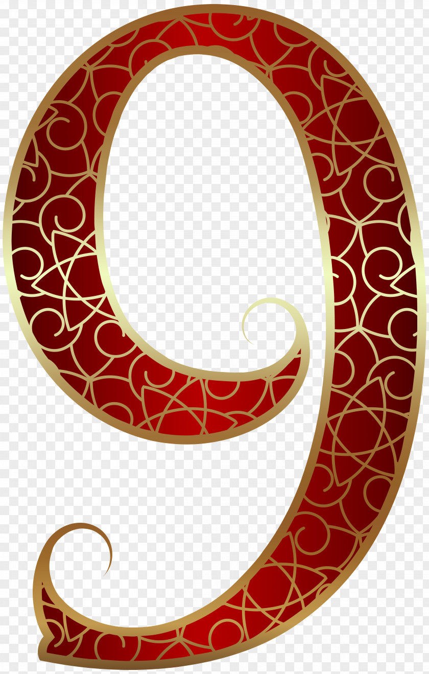 Gold Red Number Nine Clip Art Image Circle Area Pattern PNG