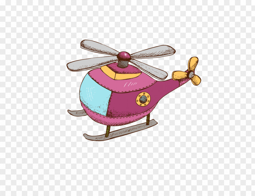 Painted Helicopter Airplane Cartoon PNG