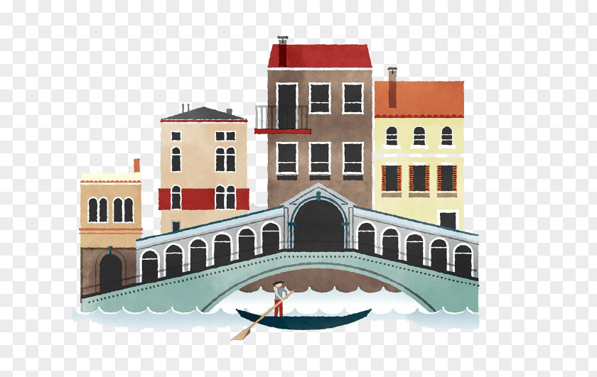 Cartoon Water City Building Europe Illustration PNG