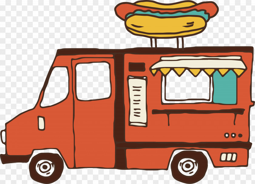 Red Hand-painted Hot Dog Diner Cart Market Stall PNG