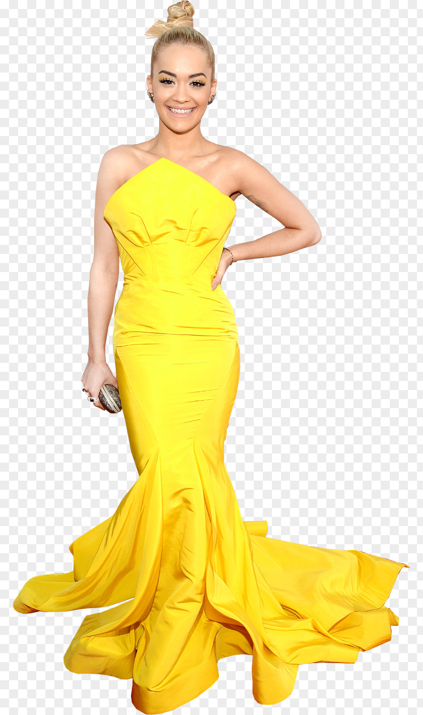Rita Ora Cocktail Dress Model Yellow Gown PNG