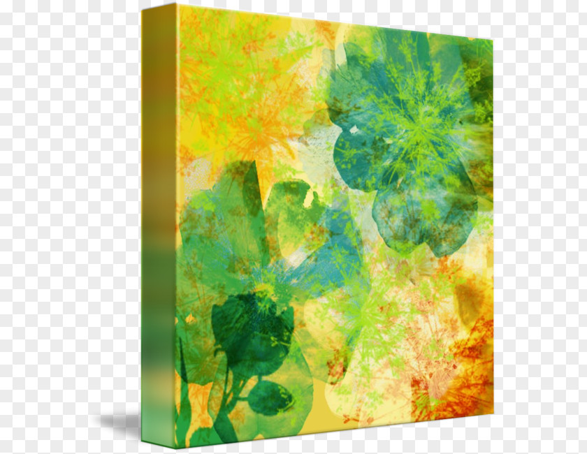 Flower Acrylic Paint Modern Art Green Watercolor Painting PNG
