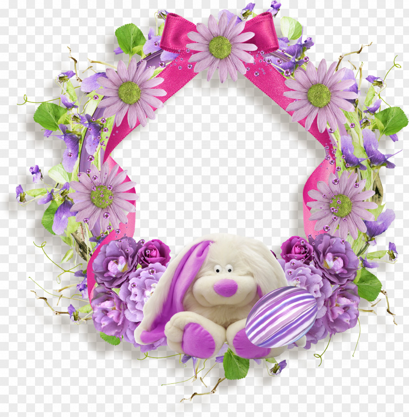 Rabbit Decorative Garland Wreath Floral Design PNG