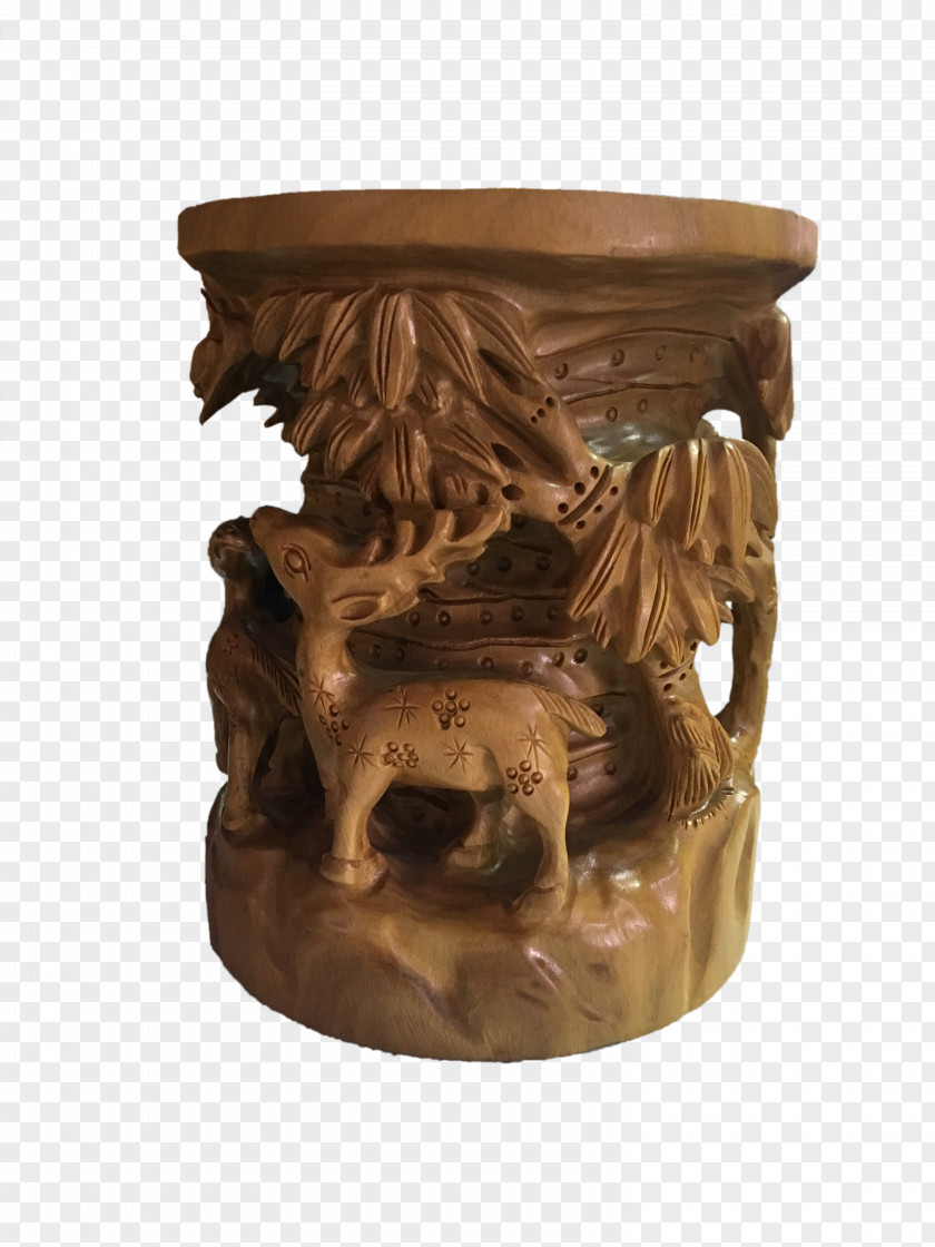 Jianchuan Small Deer Pen Holder County Wood Carving PNG