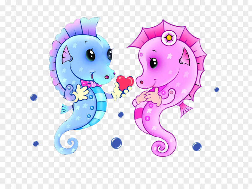 Cartoon Hippocampus Couple Seahorse Illustration PNG