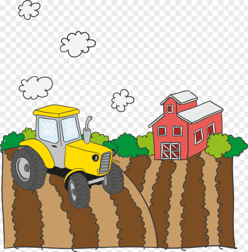 Vector Tractor On Farm Field PNG