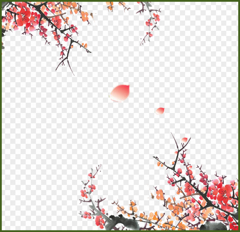 Plum Background Material Blossom Ink Wash Painting Download PNG