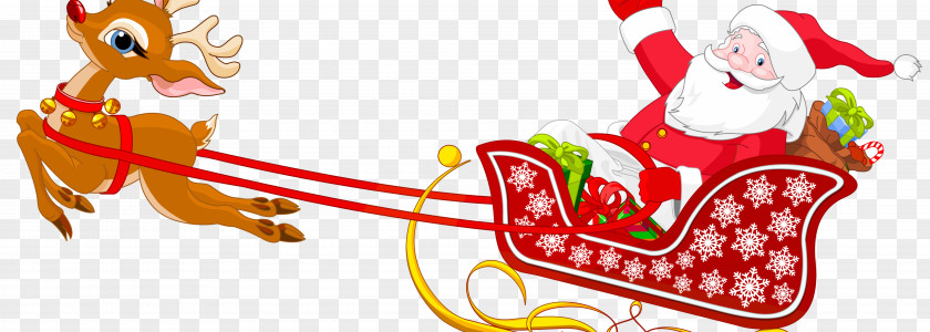 Santa Claus And Reindeer Sled Clip Art PNG