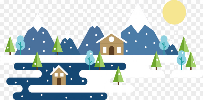 Night Winter Town Flat Design Clip Art PNG