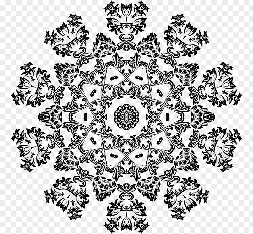 Design Black And White Floral Pattern PNG