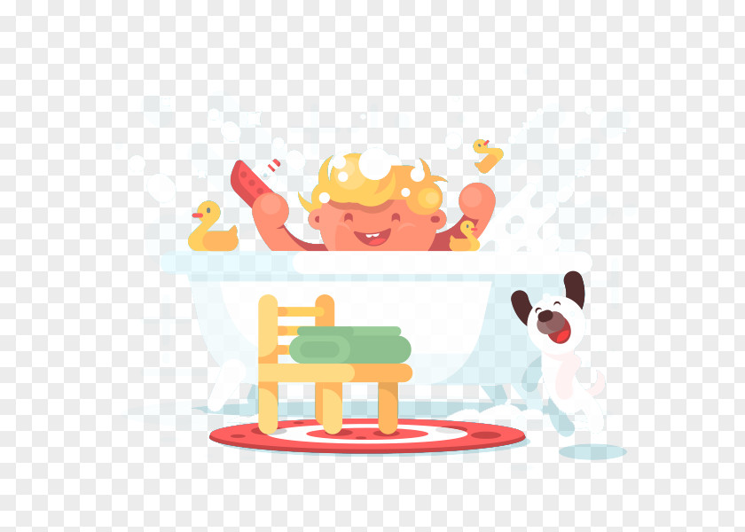 Children And Puppies Bathing Bathtub Adobe Illustrator Illustration PNG