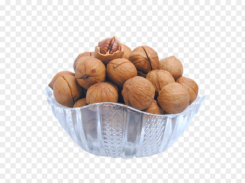 Hickory Glass Bowl Walnut Snack Dried Fruit PNG