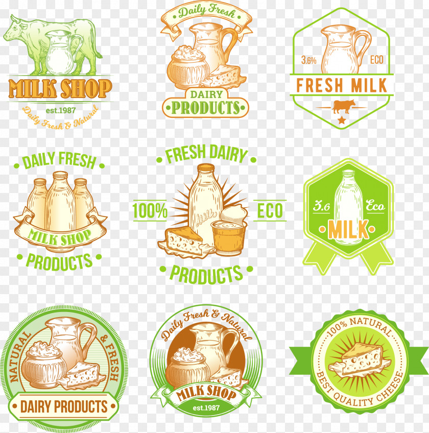 Vector Hand-painted Dairy Labels Milk Label Product Illustration PNG