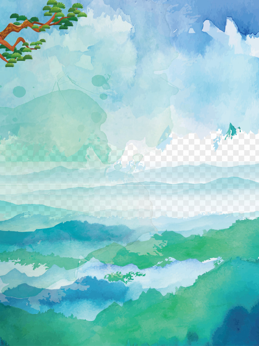 Watercolor Blue Sky Clouds Sea Background Painting U6c34u5f69u98a8u666fu756b PNG