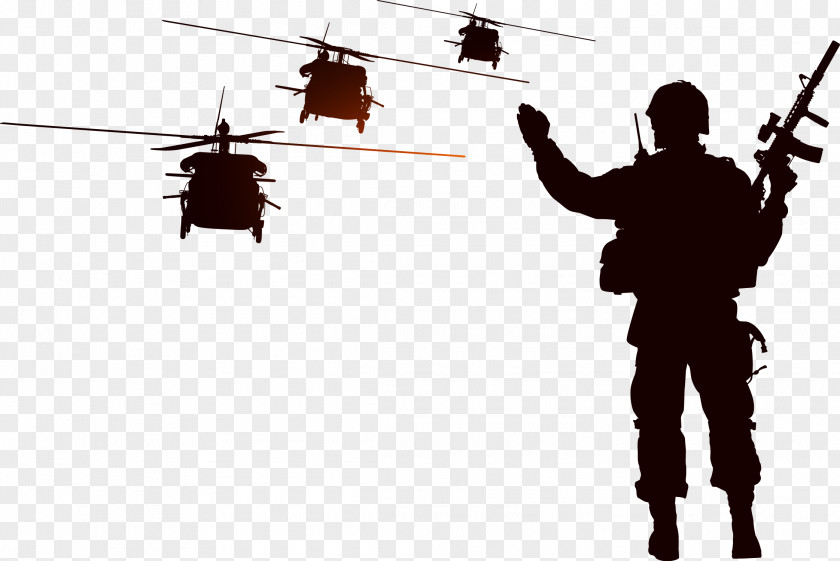 Military Aircraft War Soldier Silhouette Helicopter Illustration PNG