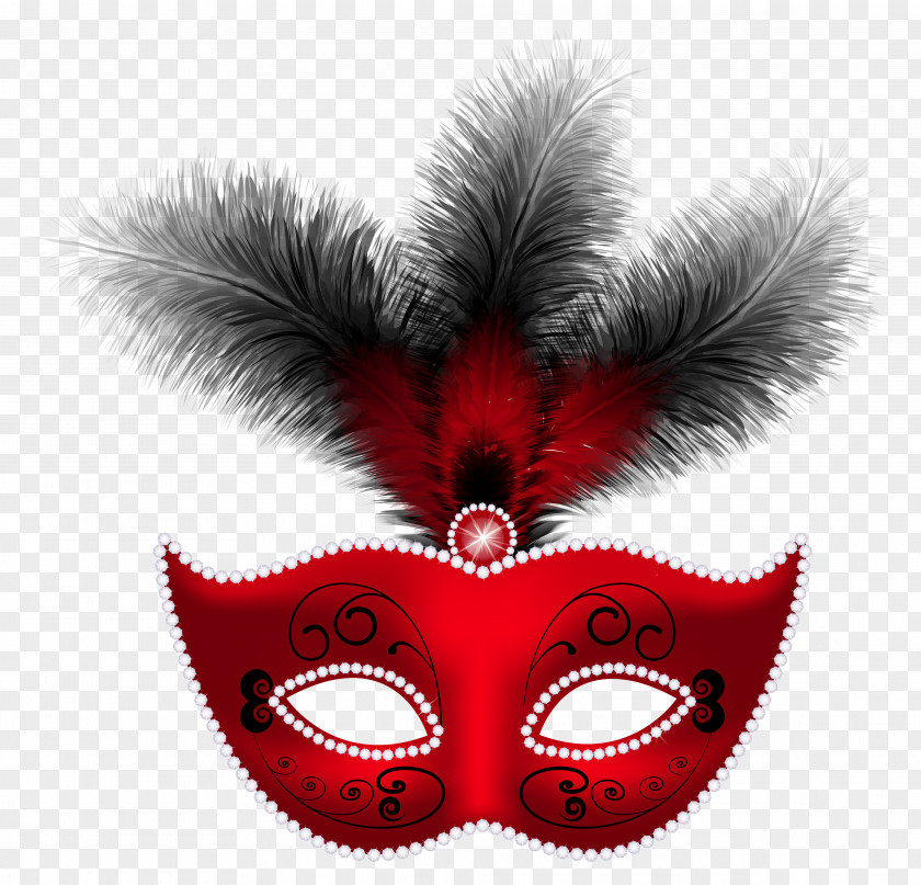 Red Feather Carnival Mask Clip Art Image Masquerade Ball Mardi Gras PNG