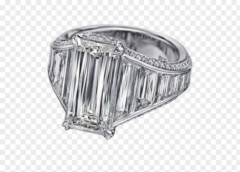 Ring Engagement Emerald Diamond Cut PNG
