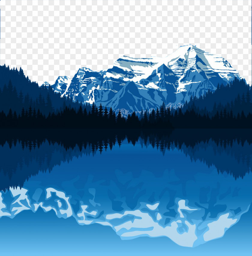 Lake Forest Snow Mountain Alaska Range Landscape Illustration PNG