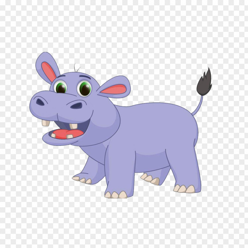 Hand-painted Cute Hippo Material Hippopotamus Cartoon Drawing Illustration PNG