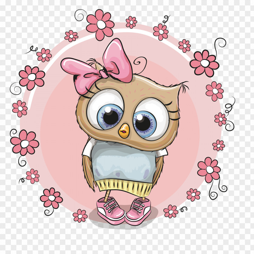 Pink Flower Owl PNG