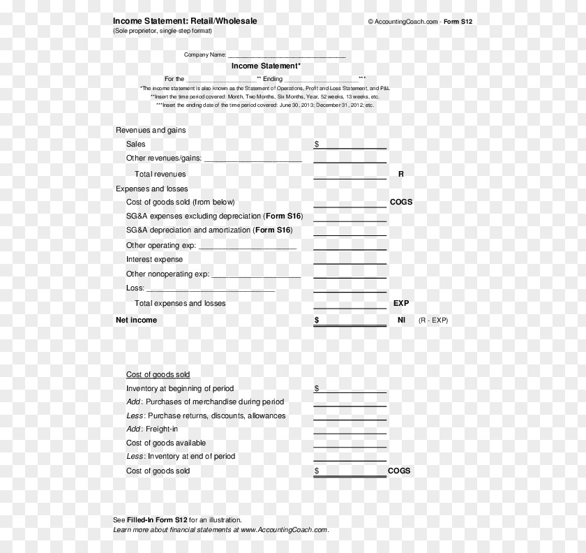 Income Sole Proprietorship Statement Business Financial Paper PNG