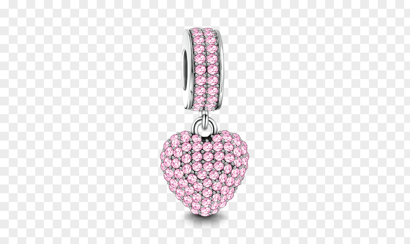 Pink Heart Necklace Earring Charm Bracelet Silver Cubic Zirconia PNG
