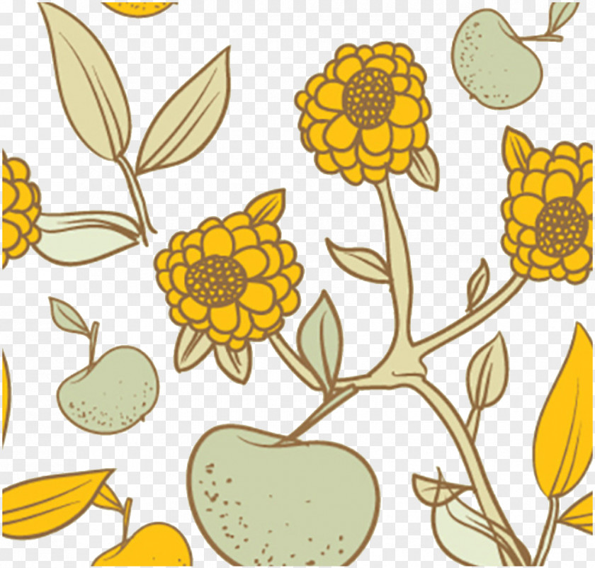 Hand-painted Apple Flowers Floral Design Leaf Banana Illustration PNG