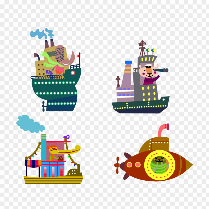 Vector Cartoon Boat Rail Transport Train Dengiz Transporti Ship PNG