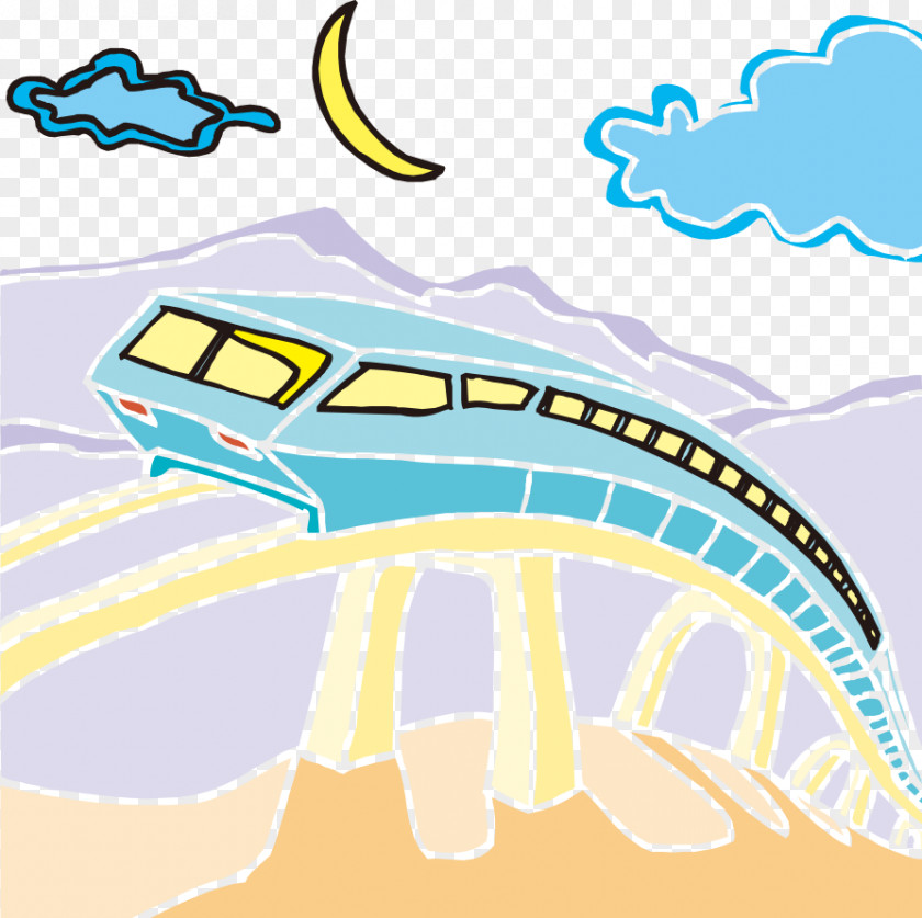 Hand-drawn Cartoon Illustration High Speed Metro Rapid Transit Train Rail Transport PNG