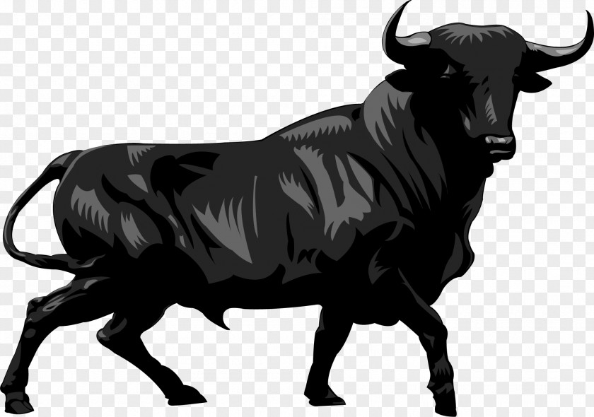 Vector Painted Great Black Charging Bull Wall Street Illustration PNG