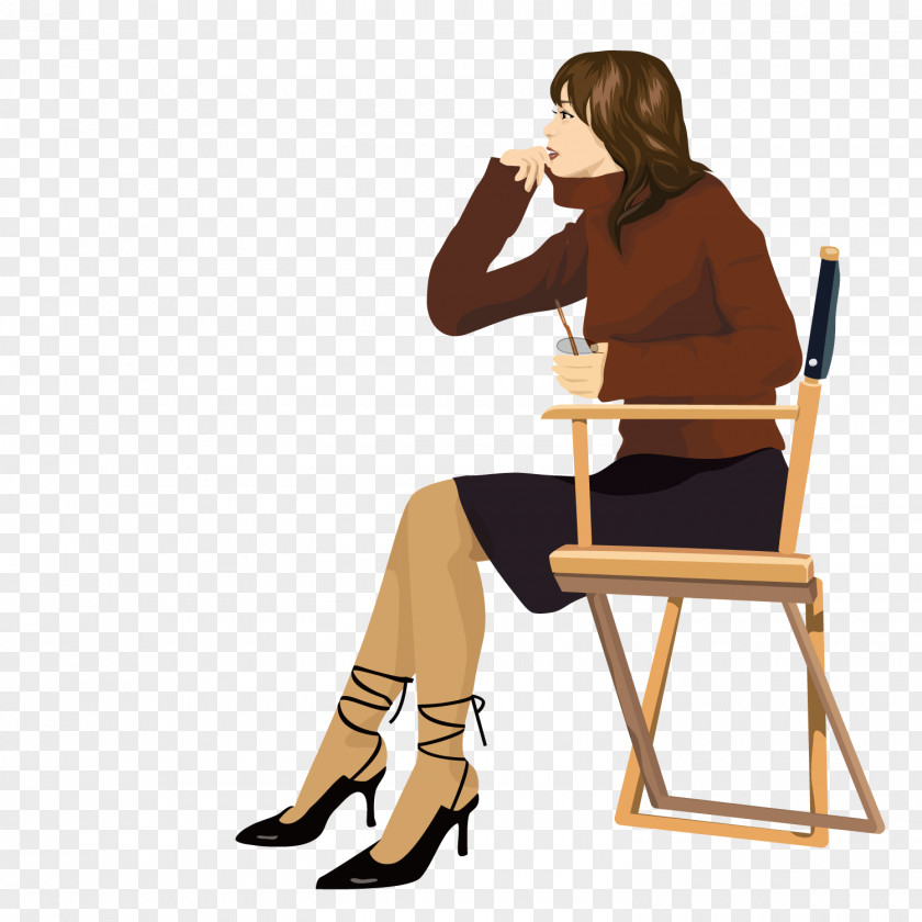 A Woman Sitting In Chair With Sweater PNG
