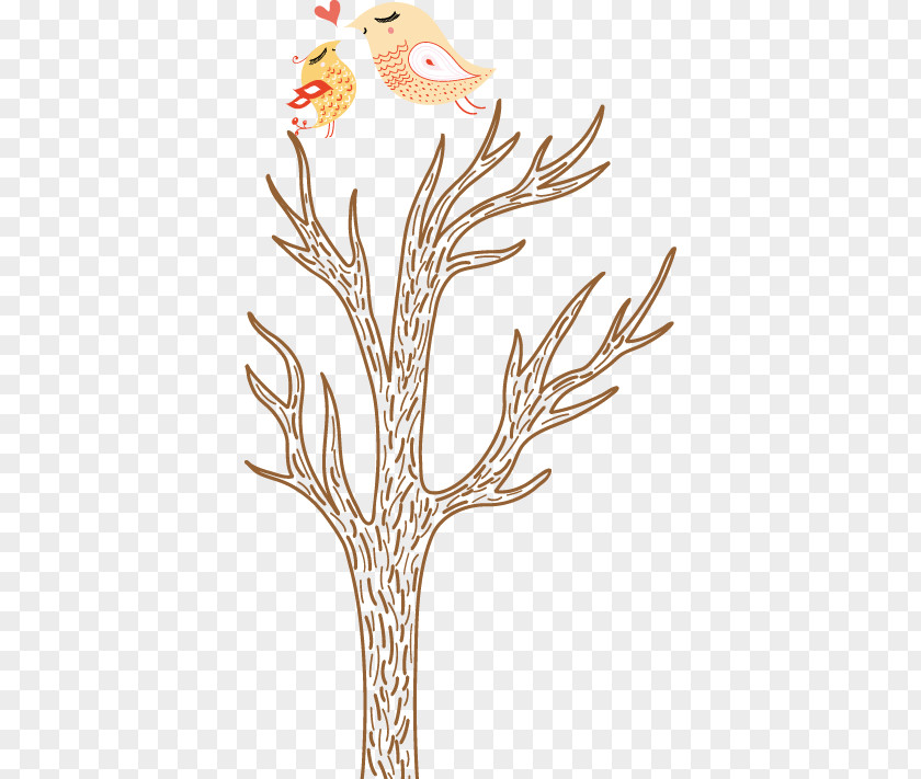 Love Birds Hand-painted Branches Pattern Tree Clip Art PNG