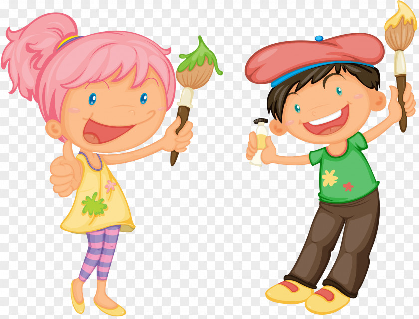 A Child With Paintbrush Painting Illustration PNG