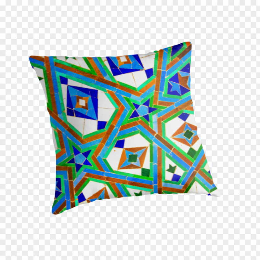 Moroccan Tiles Hassan II Mosque Throw Pillows Line Turquoise PNG