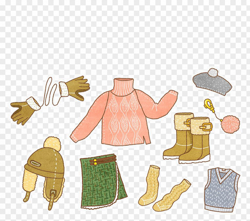 Painted Winter Supplies Boot Sweater Computer File PNG