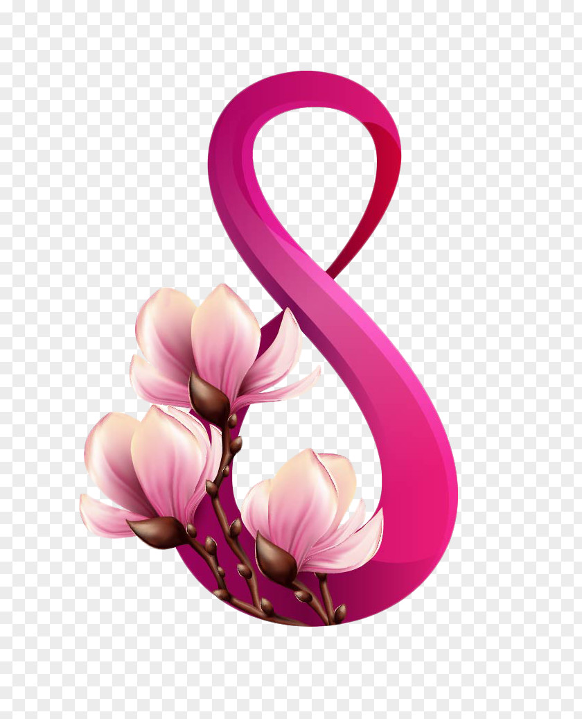 Pink Magnolia Women's Day Stock Photography March 8 Clip Art PNG