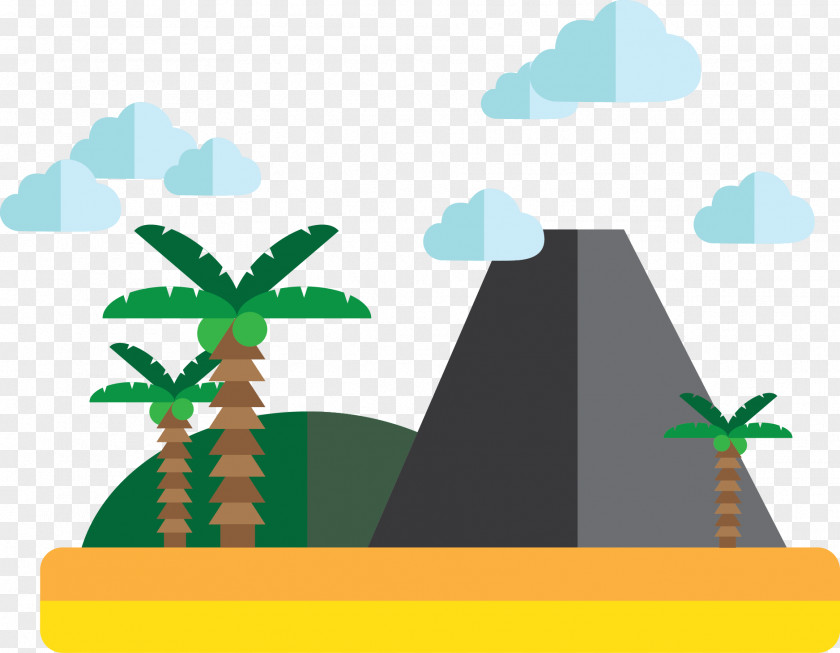 Volcanic Island Landscape Vector Cartoon PNG