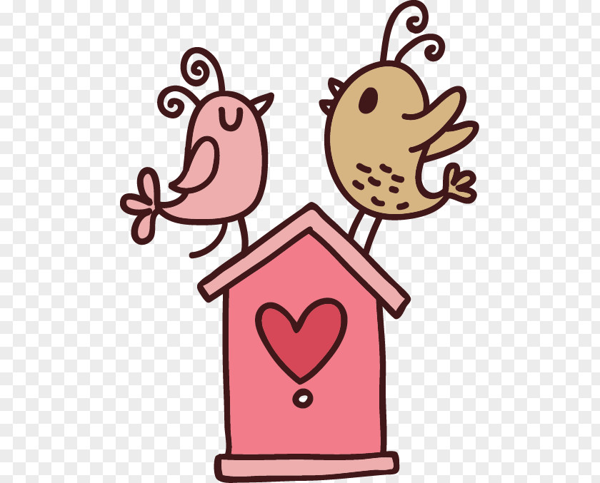 Pink Heart-shaped Hand-painted Birds Nest Bird Wedding Cartoon Party PNG