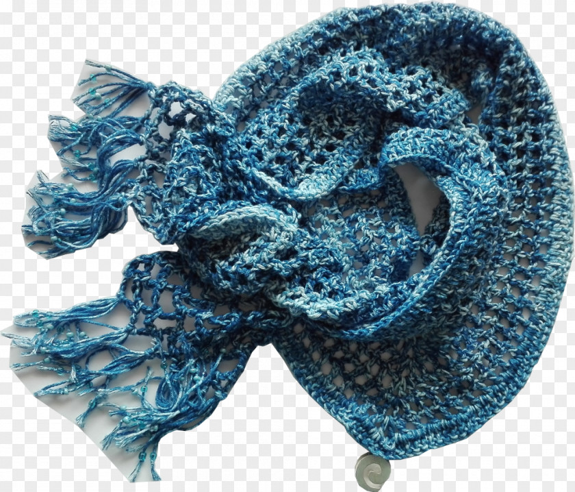 V Shape Scarf Wool Crochet Turquoise PNG