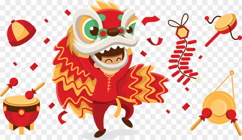 Chinese Lion Dance Vector Material New Year PNG