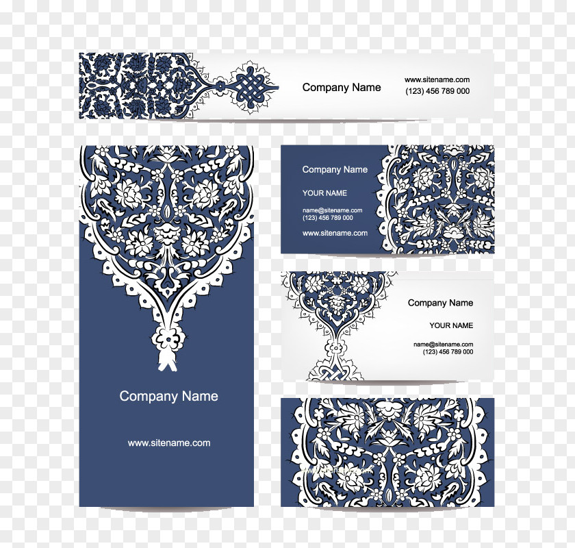 5 Blue Pattern Business Cards Vector Material Card Ornament Advertising PNG