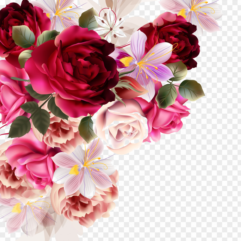 Beautiful Flowers Vector Material Painting Plant Flower Bouquet Rose Drawing PNG