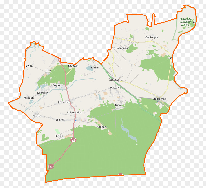 Map Deszczno Glinik, Lubusz Voivodeship Koszęcin, Kiełpin, Gorzów County Białobłocie, PNG