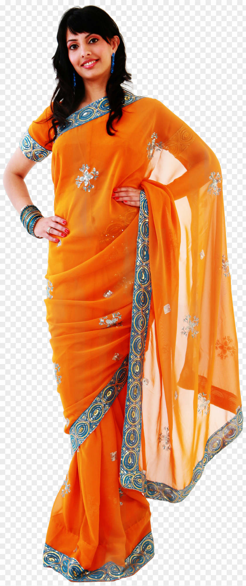 Woman Sari Shoulder Orange S.A. Costume PNG