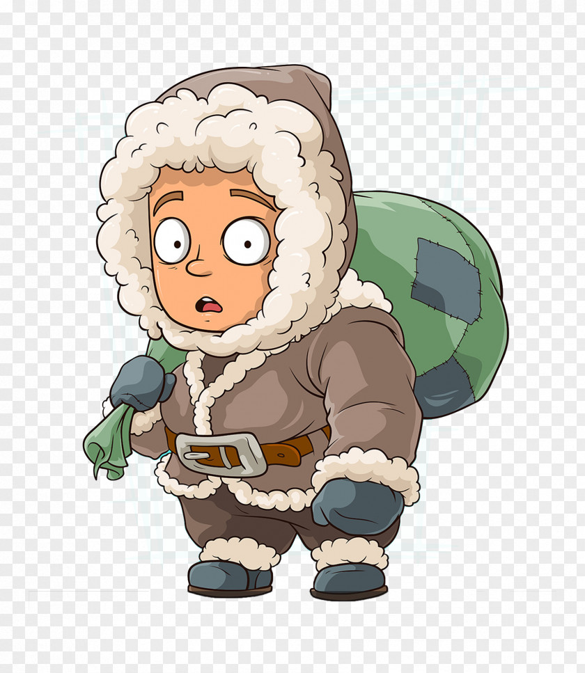 Young Backpack Eskimo Cartoon Character Illustration PNG