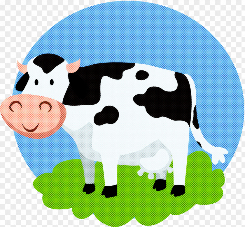 Cartoon Dairy Cow Bovine Green Livestock PNG