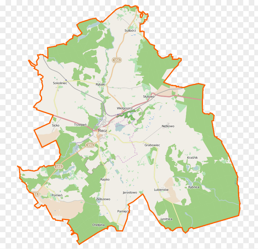 Map Recz Rybaki, West Pomeranian Voivodeship Sulibórz, Choszczno County Sicko, Poland Pamięcin, PNG